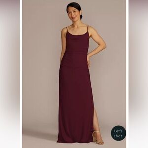 Wine Ruched Spaghetti Dress